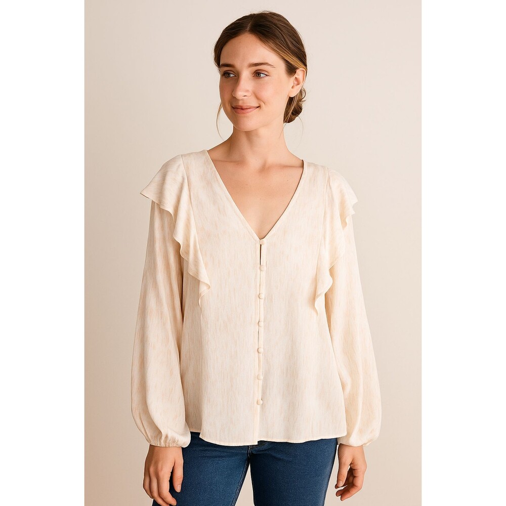 Nine West Women’s XL Peach Cream Ruffle Blouse Tunic Boho Prairie Top